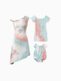 Mommy and Me Matching Tie Dye Dress Set for Women, Girls & Baby Romper
 Multi-color