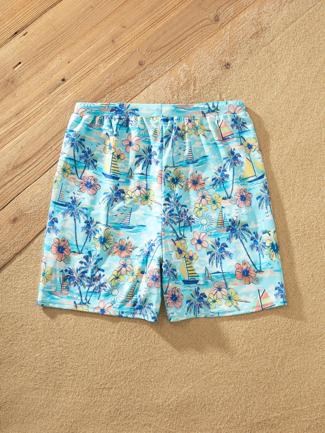 Maillots de bain Daddy & Fils à imprimé tropical, ensemble shorts de bain Daddy & Fils pour vacances d'été à la plage Bleu clair