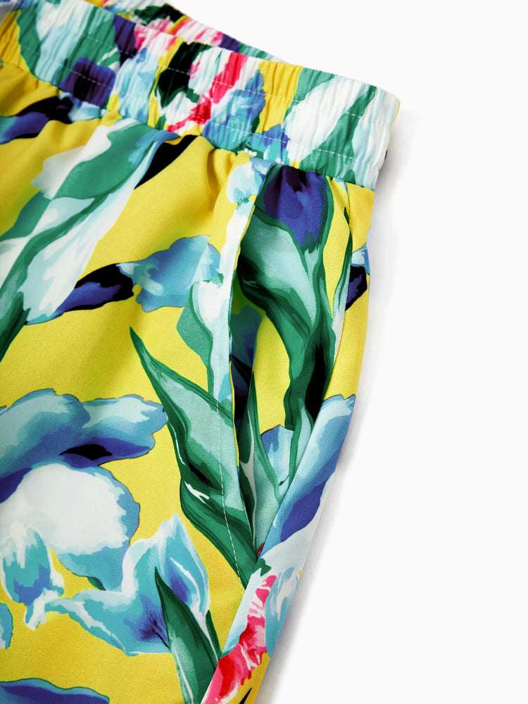 Mommy and Me Casual Outfits Floral Print Camisole Top and Wide-leg Pants Set for Mom Strappy Dress for girl, Bodysuit for Baby Girl Yellow