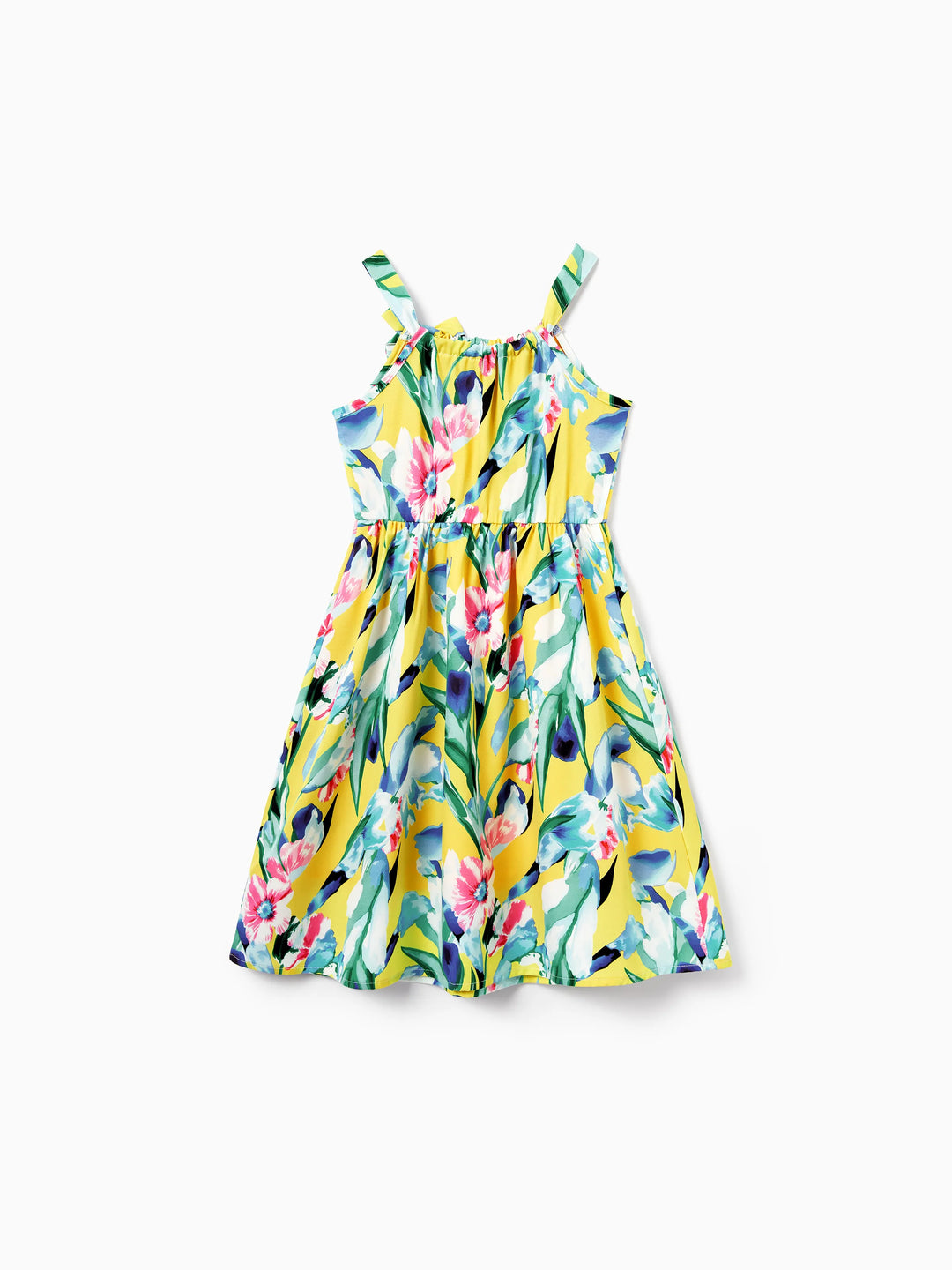 Toddler/Kid Girl Casual Outfits Floral Print  Strappy Dress Yellow