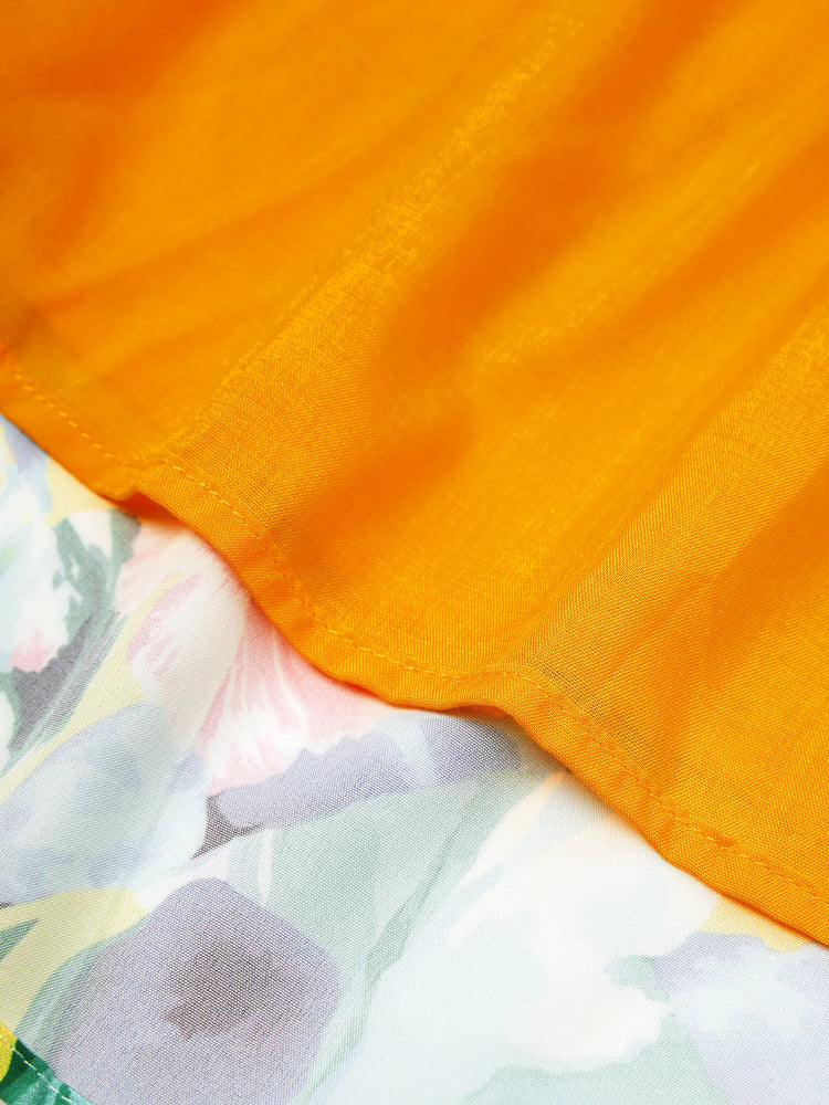 Mommy and Me Casual Outfits Floral Print Camisole Top and Wide-leg Pants Set for Mom Strappy Dress for girl, Bodysuit for Baby Girl Yellow