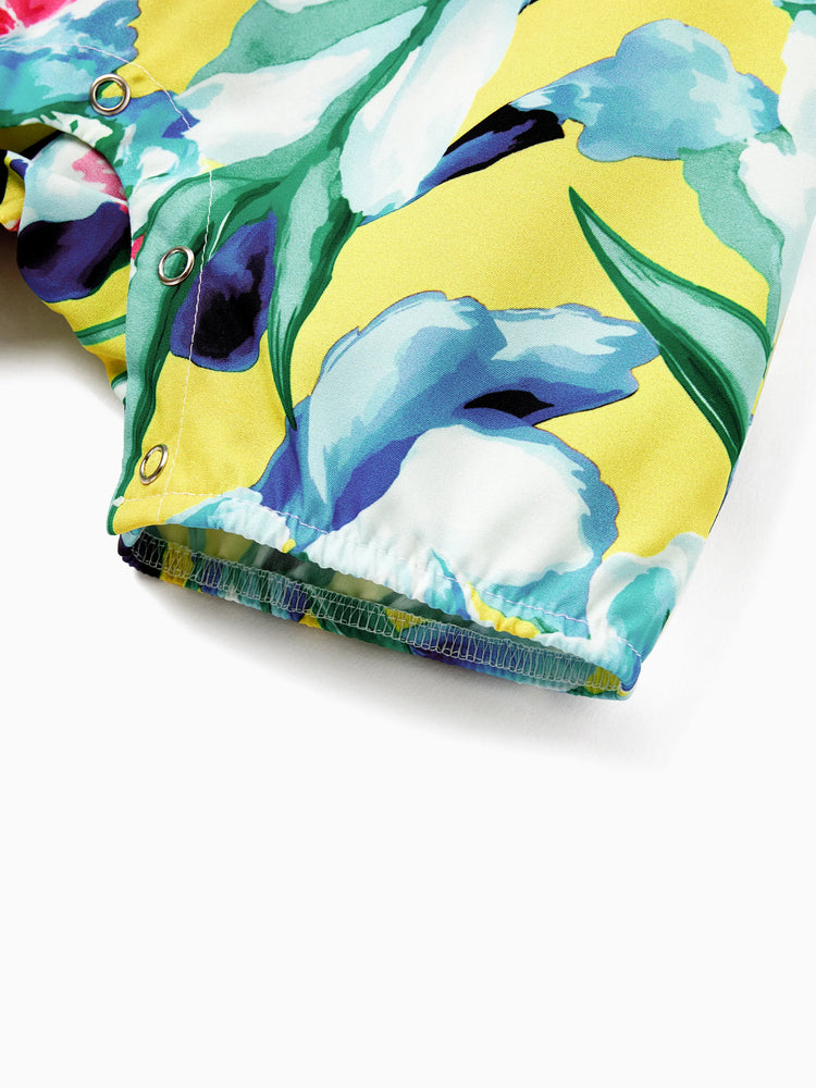 Mommy and Me Casual Outfits Floral Print Camisole Top and Wide-leg Pants Set for Mom Strappy Dress for girl, Bodysuit for Baby Girl Yellow