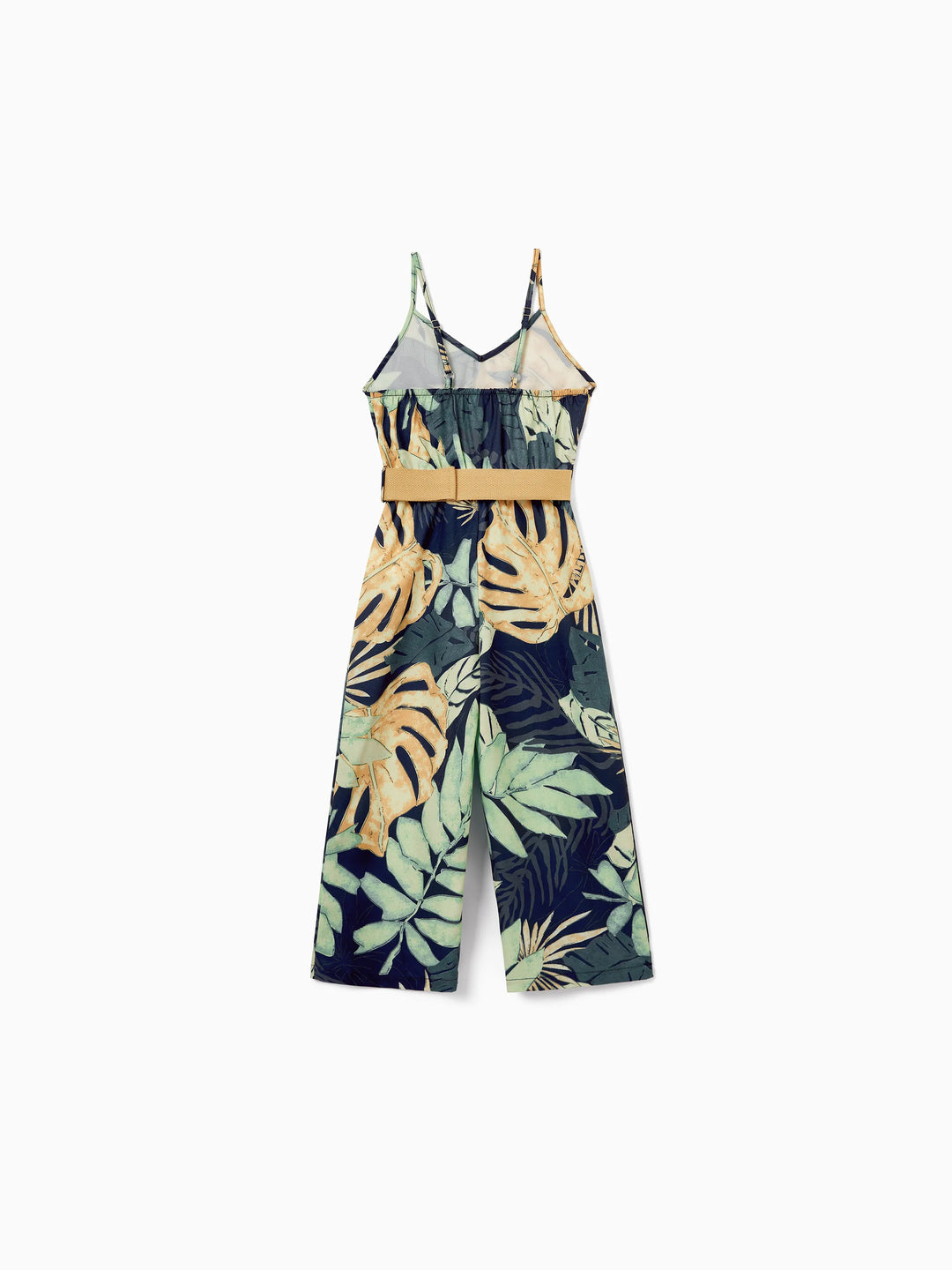 Toddler/Kid Girl Tropical Leaf Print Jumpsuit for Summer Beach Vacation Tibetan Blue