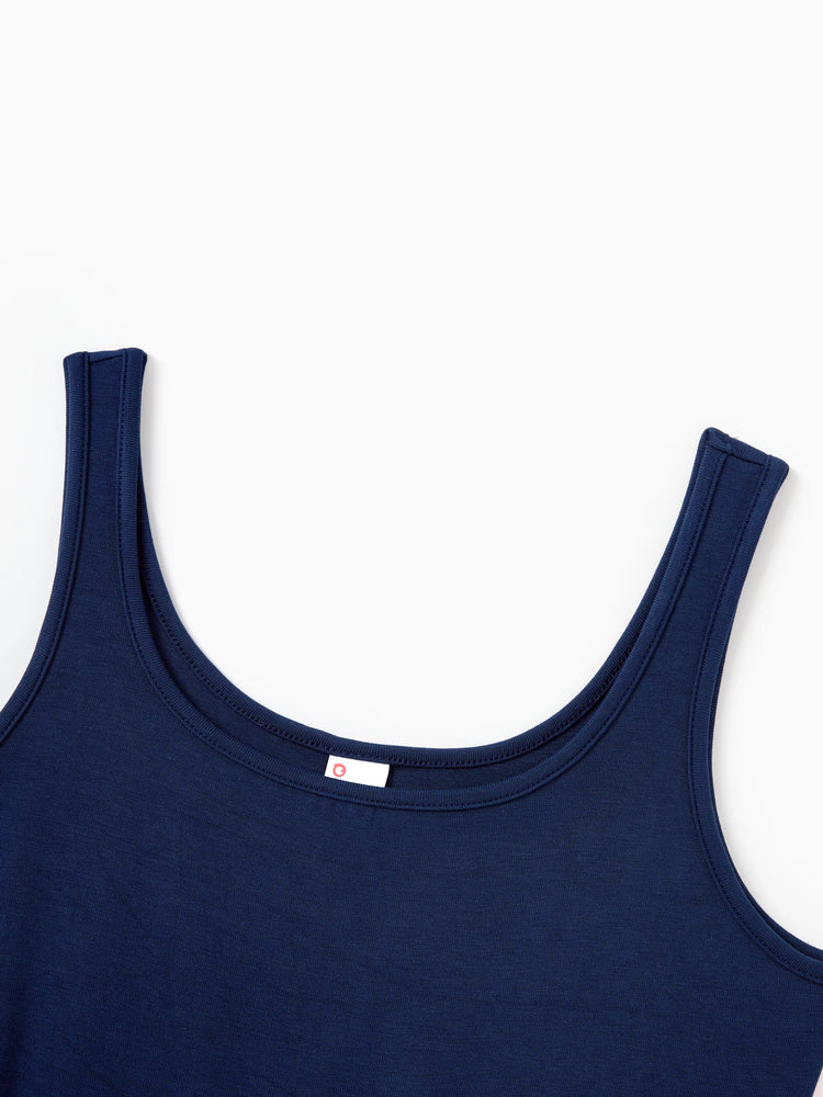 Mommy and Me Tropical Leaves Print Sleeveless Rompers with Belted Shorts Matching Set Deep Blue