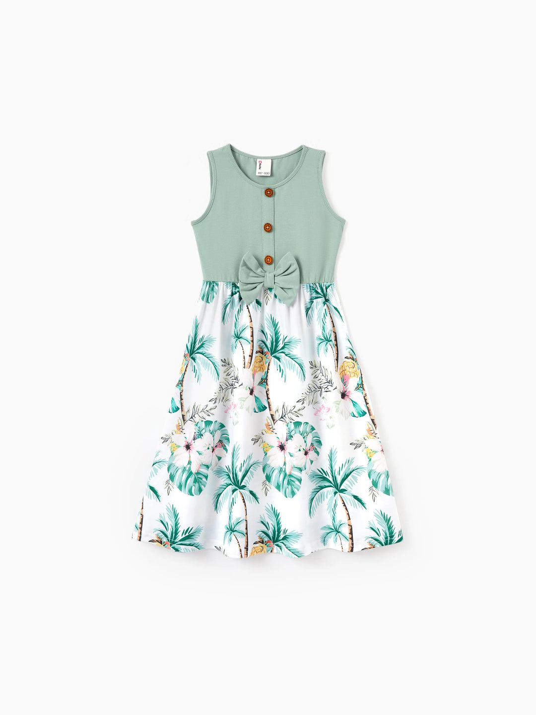 Robe débardeur à imprimé tropical avec nœud pour fille tout-petit/enfant, verte