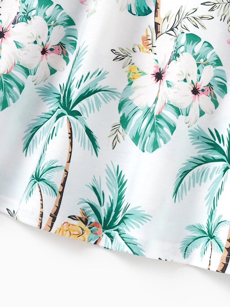 Daddy & Me Tropical Print Outfits,Daughter Tank Dress & Dad Cotton T-Shirt Set Green