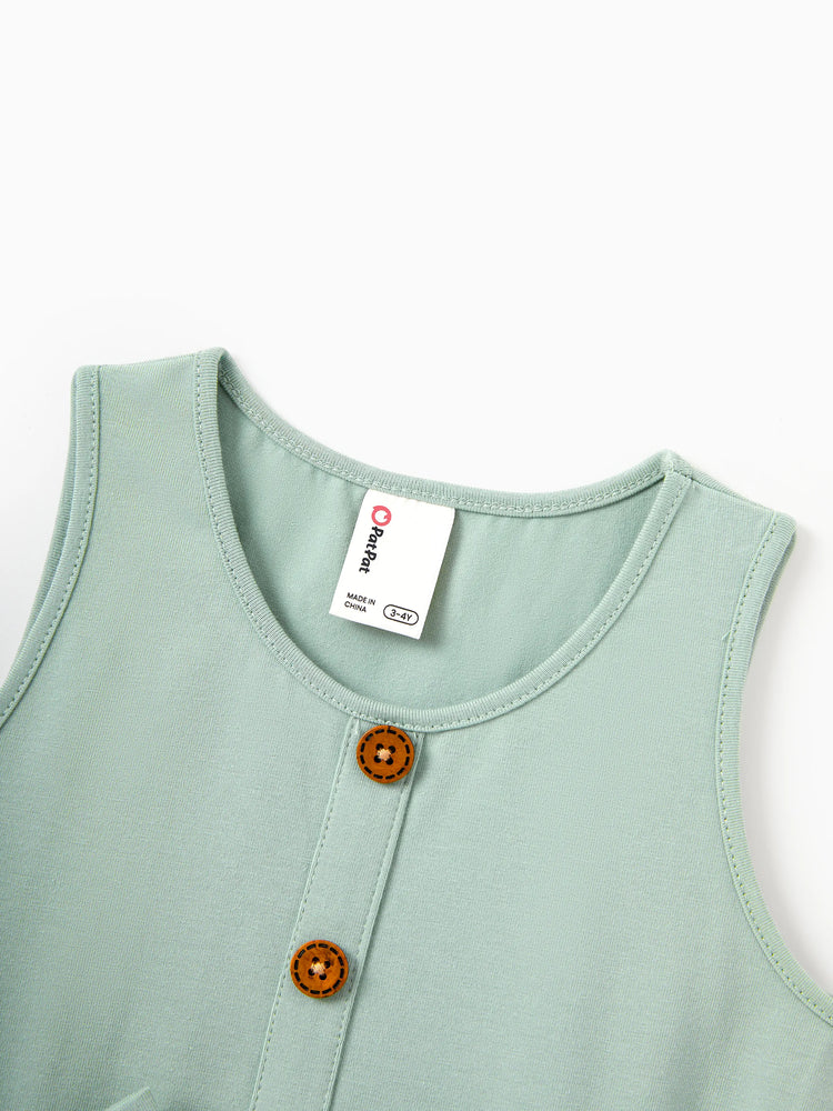 Mommy & me Tropical Print Outfits Mommy & Me Tank Dress & Kids Cotton T-Shirt Set Green