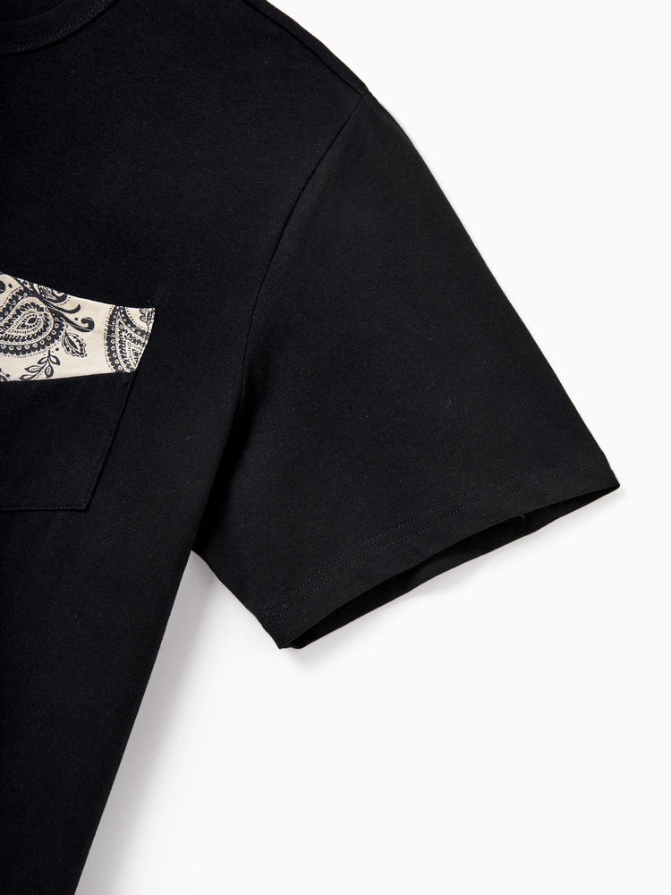 Family Matching Paisley Print Outfits Sleeveless Spaghetti Strap Dress & Cotton T-Shirt for Mom, Dad, & Kids Perfect for Family Outings & Photos
 Black