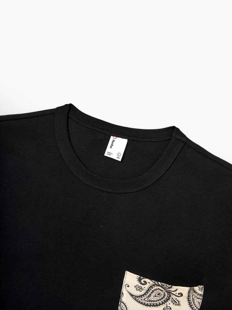 Family Matching Paisley Print Outfits Sleeveless Spaghetti Strap Dress & Cotton T-Shirt for Mom, Dad, & Kids Perfect for Family Outings & Photos
 Black