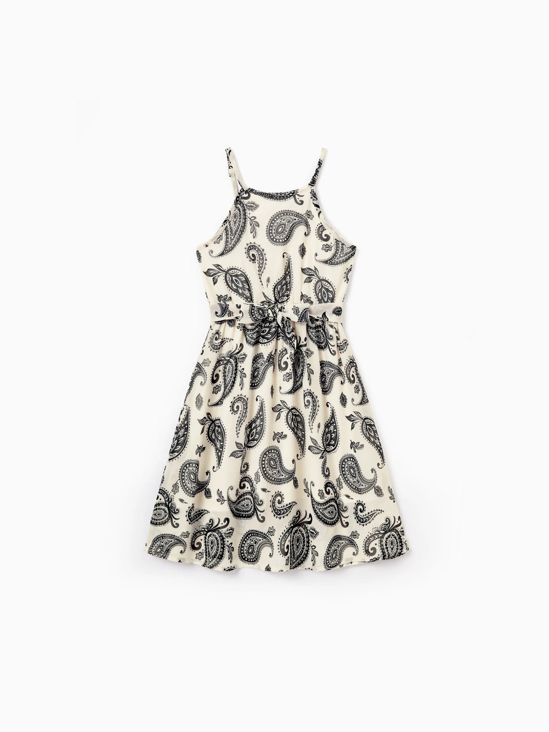 Tenues Maman & moi à imprimé cachemire Robe sans manches à bretelles spaghetti & T-shirt en coton pour maman, papa et enfants Parfait pour les sorties en famille & les photos Noir