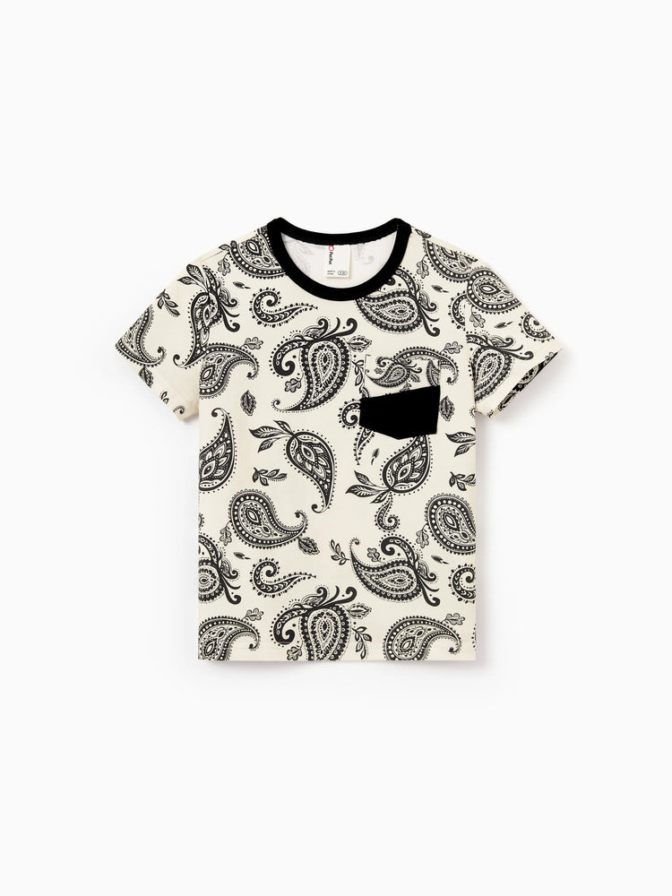 Daddy & Son Paisley Print Outfits Sleeveless Spaghetti Strap Dress & Cotton T-Shirt for Mom, Dad, & Kids Perfect for Family Outings & Photos Black