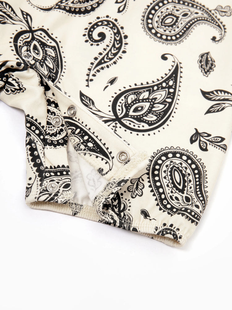 Family Matching Paisley Print Outfits Sleeveless Spaghetti Strap Dress & Cotton T-Shirt for Mom, Dad, & Kids Perfect for Family Outings & Photos
 Black