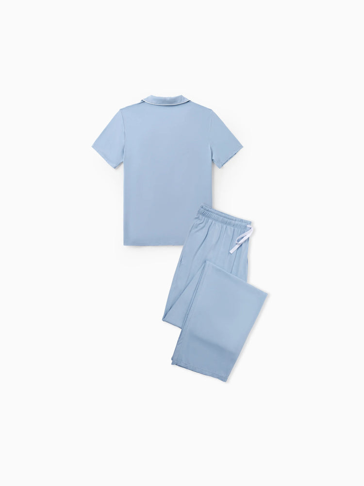 Daddy & Son Bamboo Pajamas Soft Bamboo Viscose PJs for Men Women Kids Toddler Baby, Classic Blue Short-sleeve Sleepwear with Button-Down Shirt and Pants Blue grey