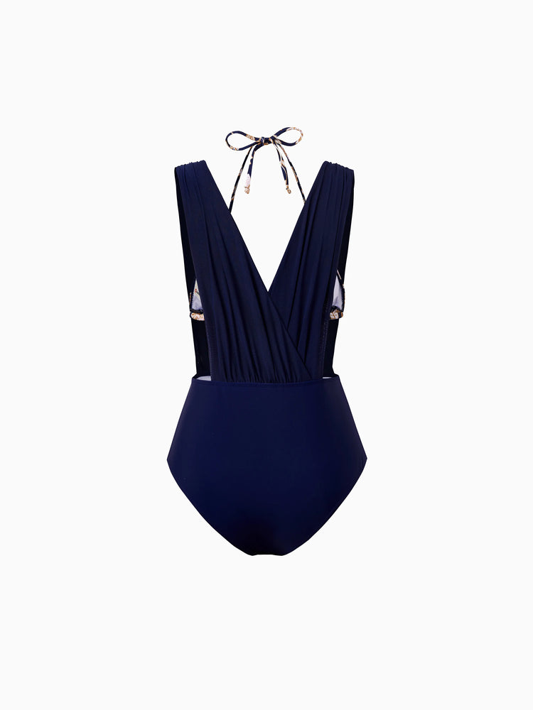 Family Matching Floral Print Swimsuits 2-in-1 One-Piece Swimsuit & Swim Trunks  Deep Blue