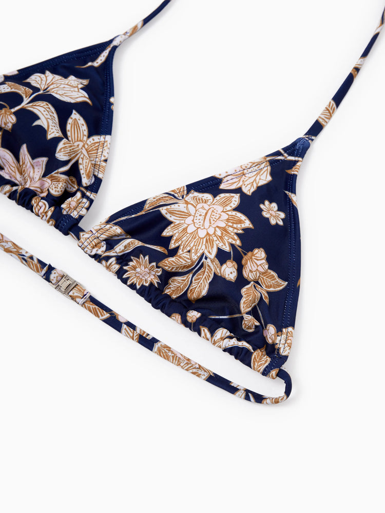 Mommy & me Floral Print Swimsuits 2-in-1 One-Piece Swimsuit & Swim Trunks Deep Blue