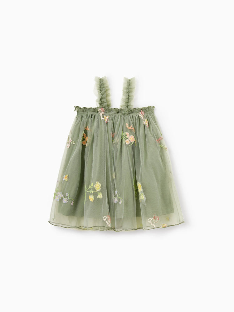 Mama & ich Polo-Kragen Kurzarm-Hemd oder V-Ausschnitt Träger-Mesh-Kleid Grün