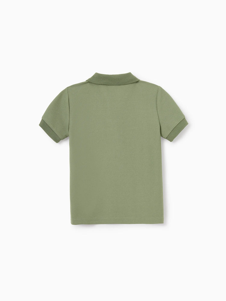 Family Matching Polo Collar Short-sleeve Shirt or V-neck Strappy Mesh Dress  Green