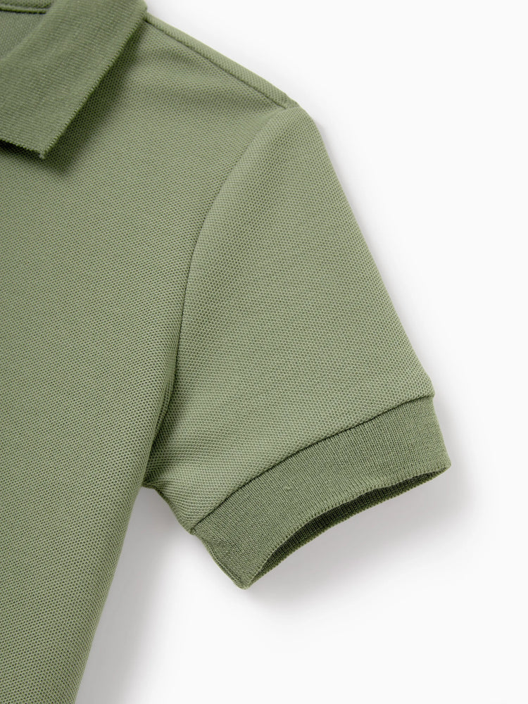 Family Matching Polo Collar Short-sleeve Shirt or V-neck Strappy Mesh Dress  Green