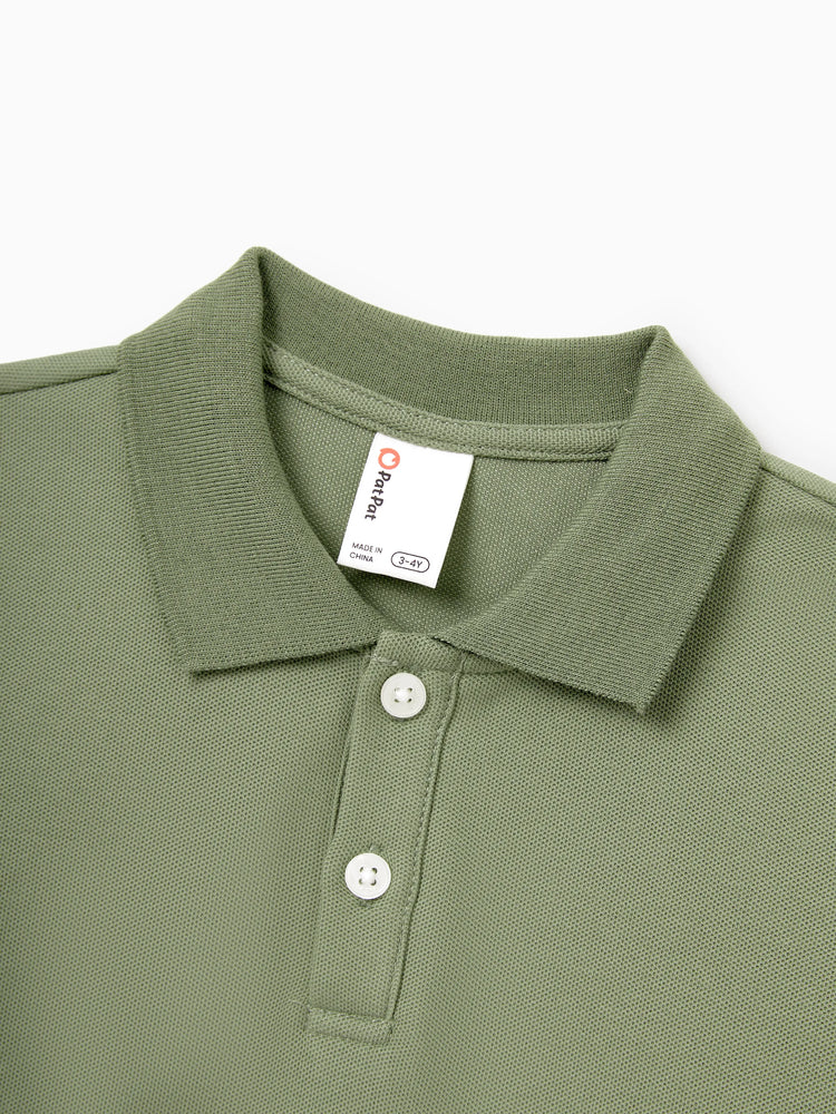 Mama & ich Polo-Kragen Kurzarm-Hemd oder V-Ausschnitt Träger-Mesh-Kleid Grün