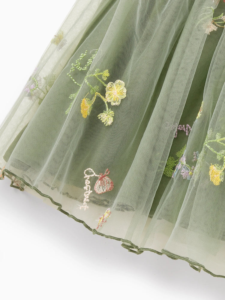 Family Matching Polo Collar Short-sleeve Shirt or V-neck Strappy Mesh Dress  Green