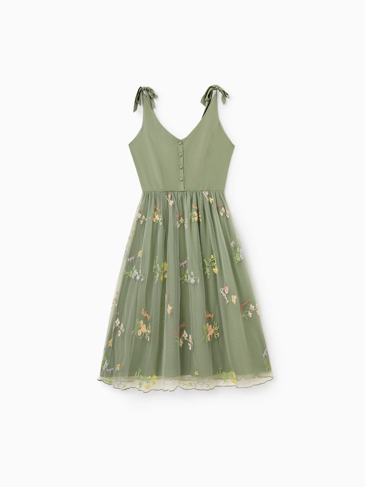 Mama & ich Polo-Kragen Kurzarm-Hemd oder V-Ausschnitt Träger-Mesh-Kleid Grün