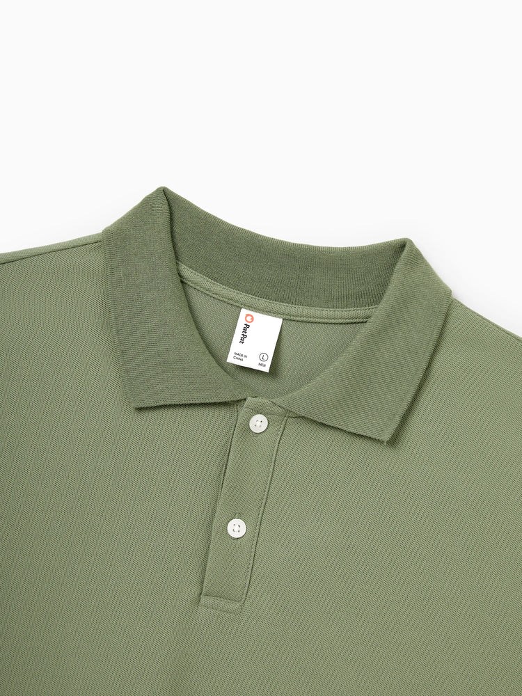 Family Matching Polo Collar Short-sleeve Shirt or V-neck Strappy Mesh Dress  Green