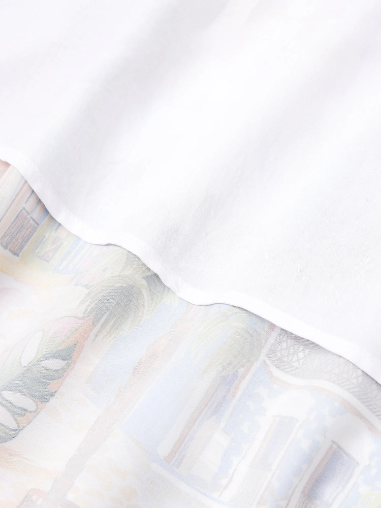 Family Matching Vacation Set Tropical Pineapple Coconut Tree Print Short-sleeve T-shirt or Hollow out Strap Dress for Summer Vacation  White