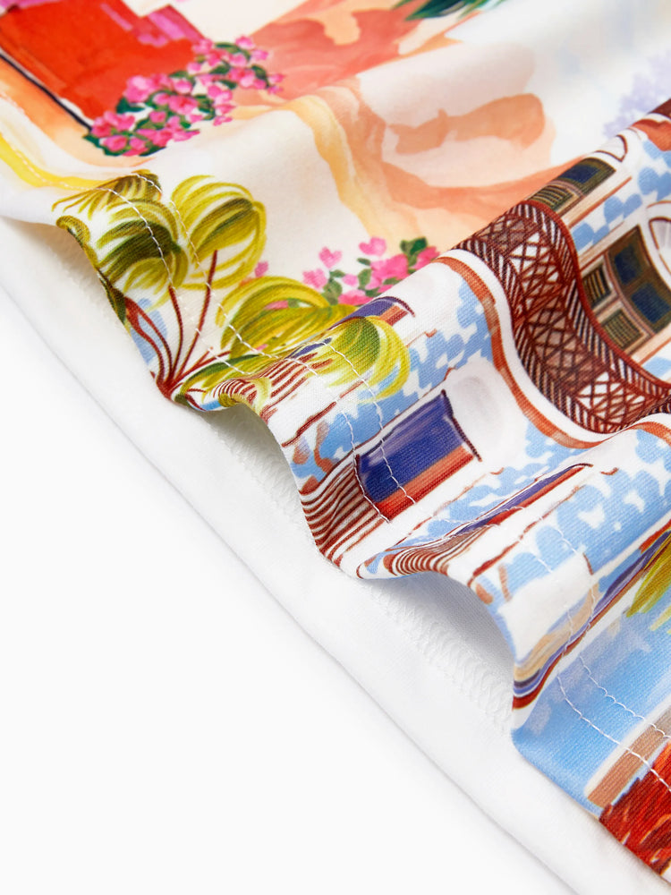 Family Matching Vacation Set Tropical Pineapple Coconut Tree Print Short-sleeve T-shirt or Hollow out Strap Dress for Summer Vacation  White