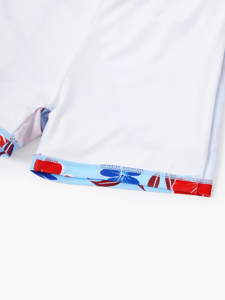 Matching Family Swimwear Floral Print Bikini & Swim Trunks Set for Mom, Dad, & Kids, Perfect for Summer Beach Days & Pool Parties Red