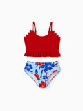 Toddler Girl Swimwear Floral Print Bikini Set for Girl, Perfect for Summer Beach Days & Pool Parties Red