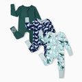 Bamboo Baby Boy/Girl 3-pack Animal Printed 2-Way Zip Onesies Anti Slip Long-sleeve Footie