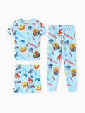 PAW Patrol Toddler Boy Rubble/Marshall 3-Piece Bamboo Pajama Set 2-in-1 Look for 4 Seasons (Snug-Fitting) Blue