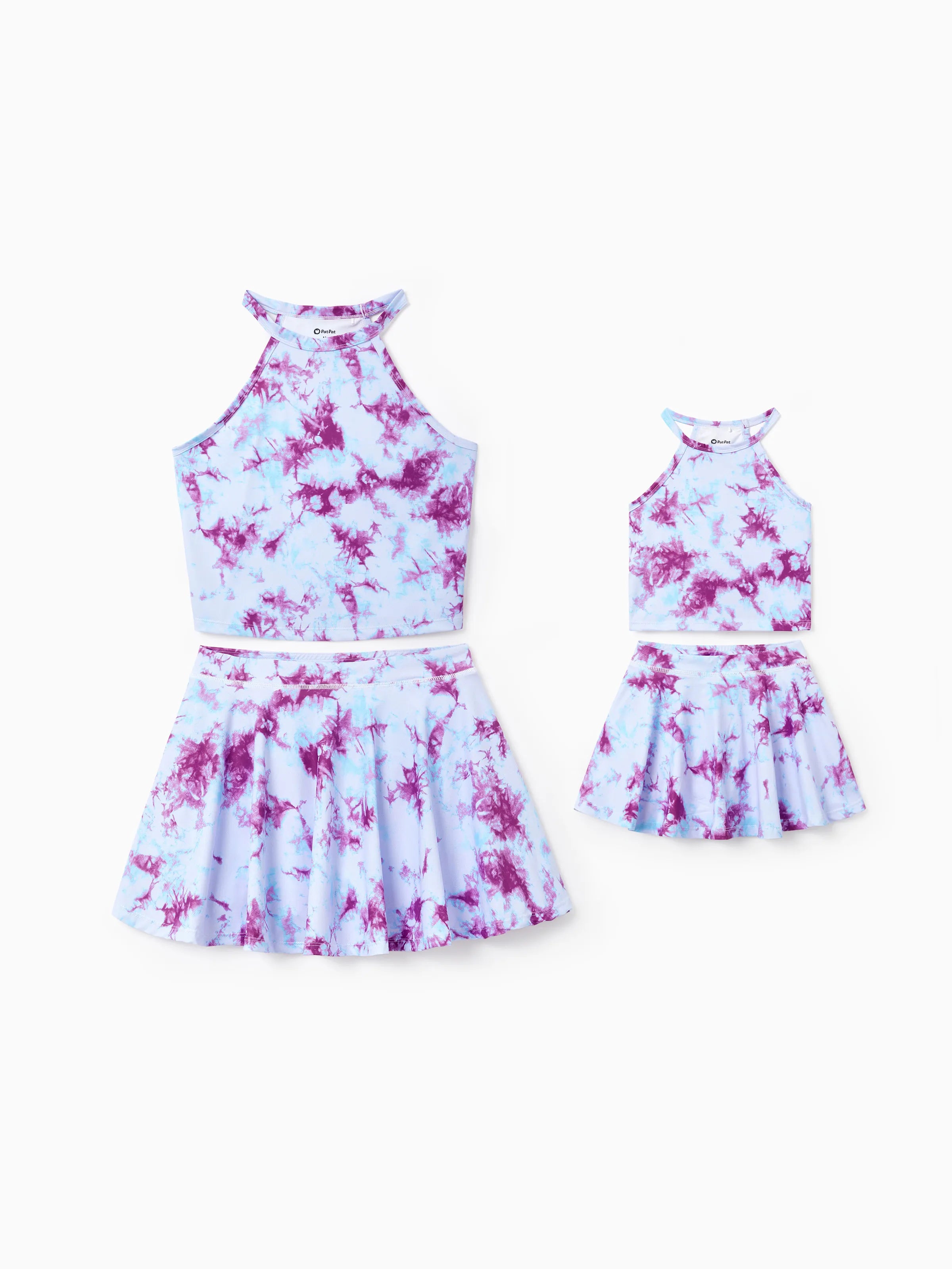 Matching Mommy and Me Tie Dye Skirt Set Halter Crop Top & Flowy Skirt - PatPat Matching Mommy and Me Tie Dye Skirt Set Halter Crop Top & Flowy Skirt - PatPat