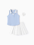 Toddler/Kid Girl 3pcs Sporty  Solid Color  Skirt Suit Light Blue