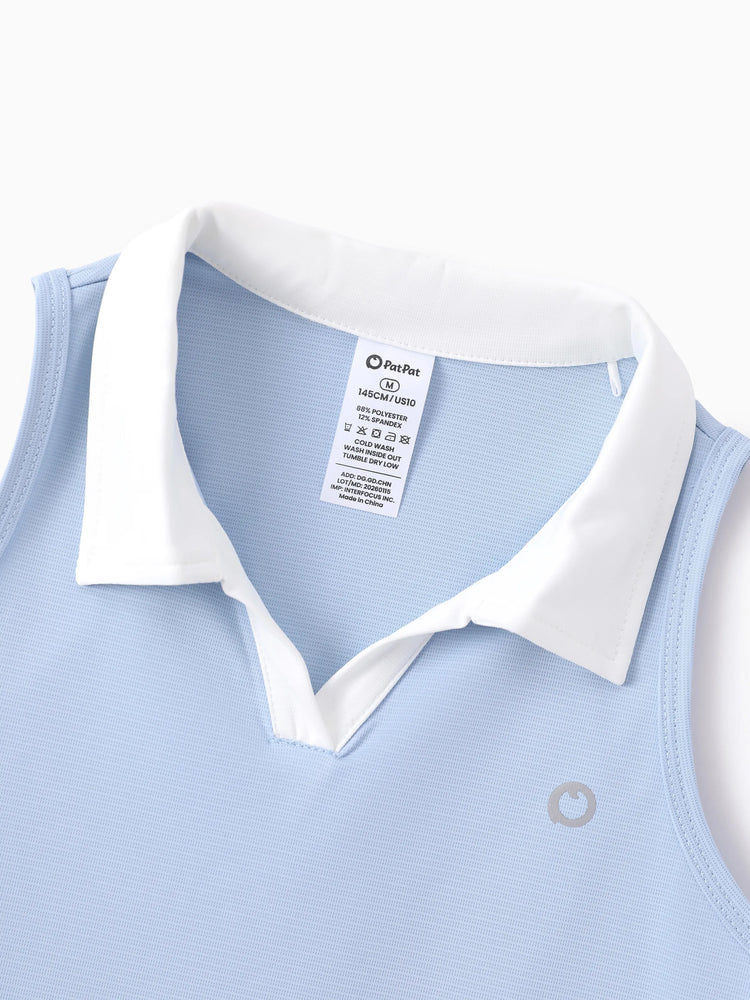 Toddler/Kid Girl 3pcs Sporty  Solid Color  Skirt Suit Light Blue