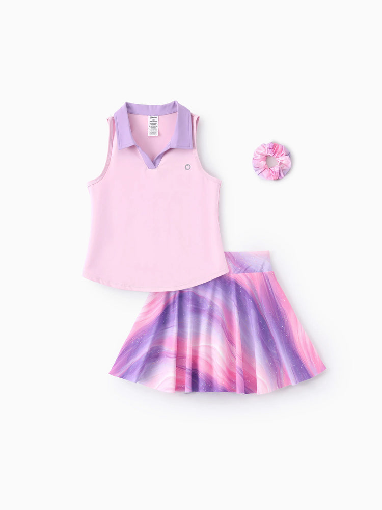 Toddler/Kid Girl 3pcs Sporty  Solid Color  Skirt Suit Light Pink