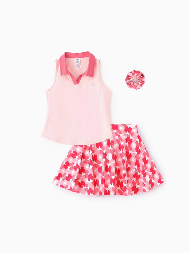 Toddler/Kid Girl 3pcs Sporty  Solid Color  Skirt Suit Pink