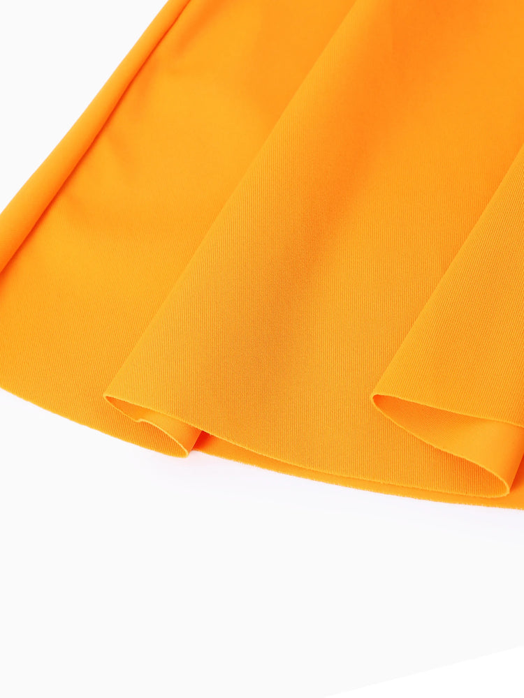 Mommy & me Swimwear Tropical Floral Bikini Set with Ruffle Top for Mom & Daughter, Board Shorts for Dad & Son, Bright Summer Beach Outfits Orange