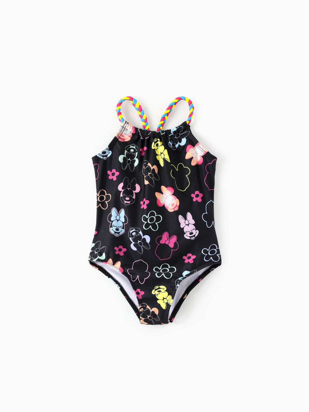 Disney Mickey & Friends Kleinkind/Mädchen Badeanzug mit Minnie Mouse – UV-Schutz UPF50+, Blumenprint in Schwarz
