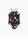 Disney Mickey and Friends Toddler/Kid Girl 1pc Minnie Mouse Floral Print Swimsuit Black