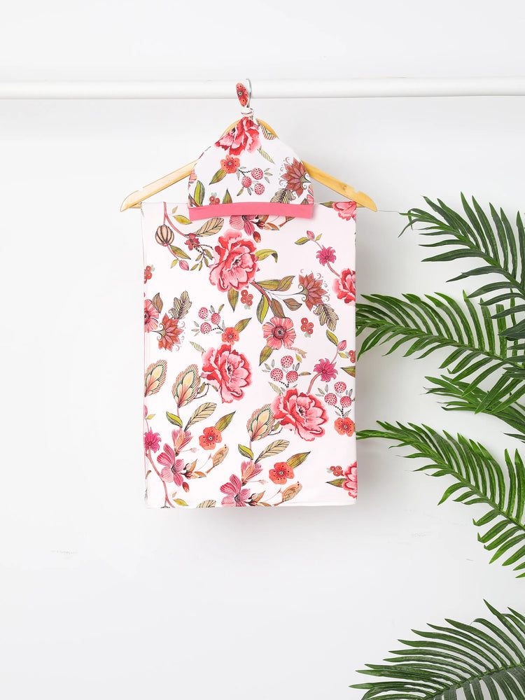 Newborn Bamboo Set for Mommy and Me Floral Bamboo Robe for Mom, Soft Swaddle Blanket with Hat, Gentle & Breathable for Newborn Essentials Peach  Pink