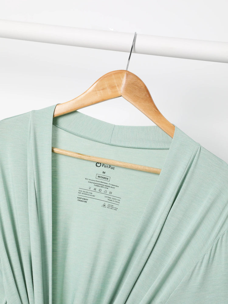 Newborn Bamboo Set for Mom & Baby Ultra Soft Bamboo Robe for Mom, Swaddle Blanket with Hat, Breathable & Gentle for Newborn Care Mint Green