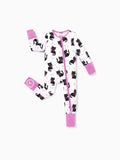 Bamboo Baby Boy/Girl Cartoon Printed 2-Way Zip Onesies Anti Slip Long-sleeve Footie Pink purple