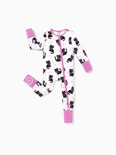 Bamboo Baby Boy/Girl Cartoon Printed 2-Way Zip Onesies Anti Slip Long-sleeve Footie Pink purple