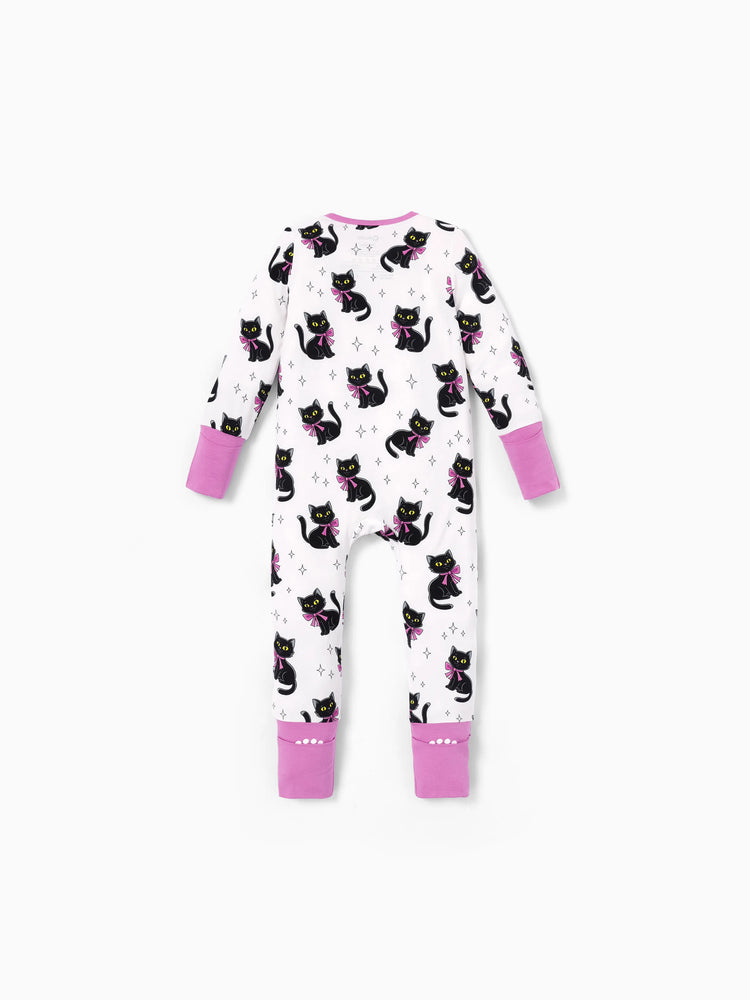 Bamboo Baby Boy/Girl Cartoon Printed 2-Way Zip Onesies Anti Slip Long-sleeve Footie Pink purple