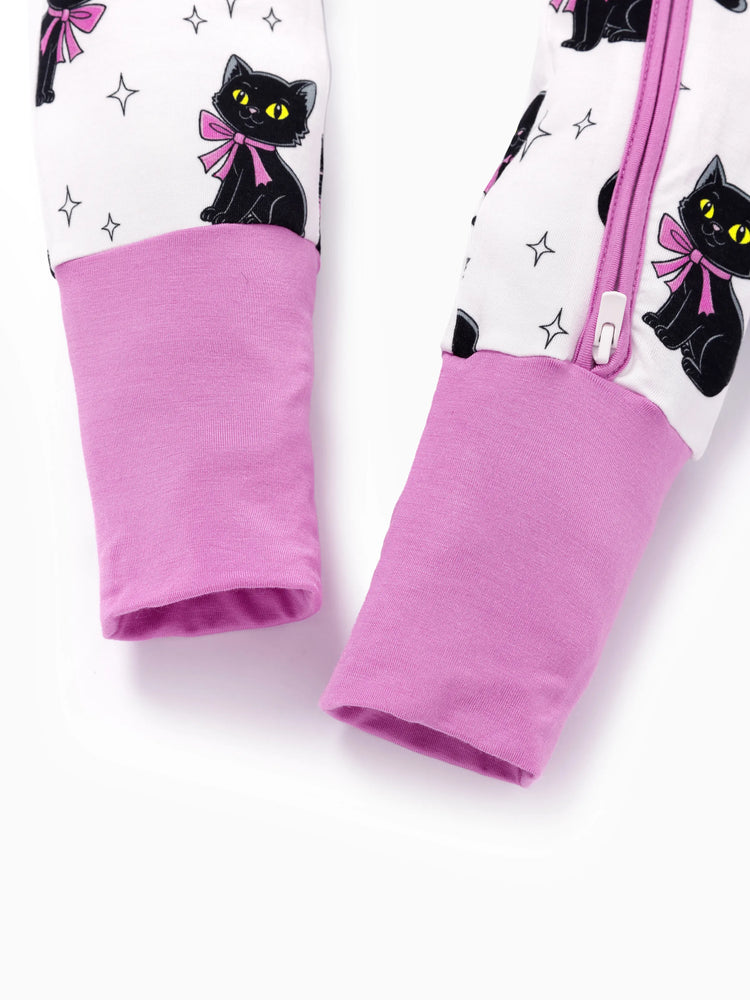 Bamboo Baby Boy/Girl Cartoon Printed 2-Way Zip Onesies Anti Slip Long-sleeve Footie Pink purple