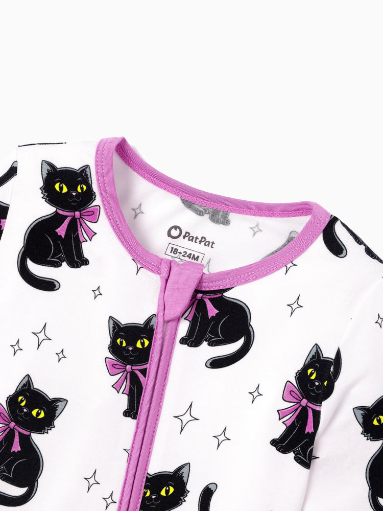 Bamboo Baby Boy/Girl Cartoon Printed 2-Way Zip Onesies Anti Slip Long-sleeve Footie Pink purple