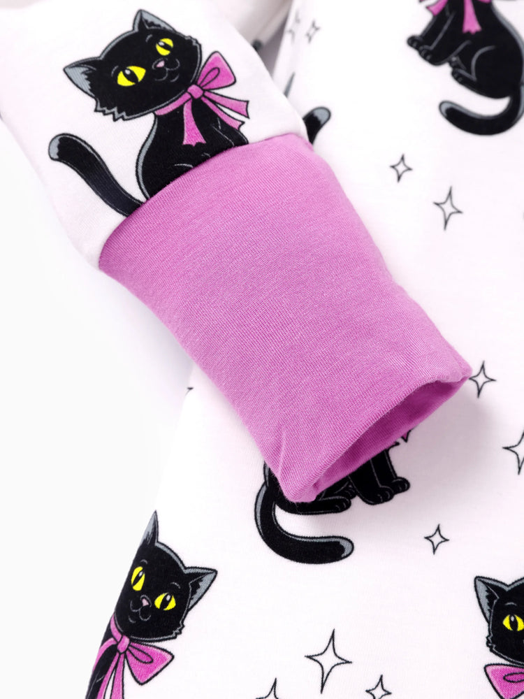 Bamboo Baby Boy/Girl Cartoon Printed 2-Way Zip Onesies Anti Slip Long-sleeve Footie Pink purple