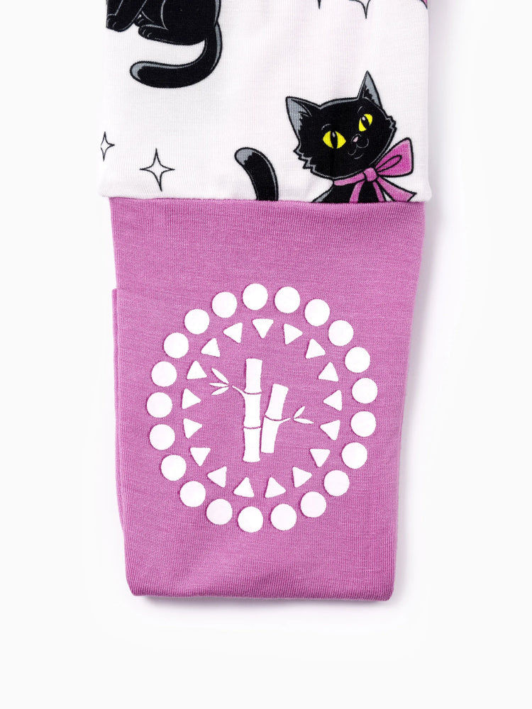 Bamboo Baby Boy/Girl Cartoon Printed 2-Way Zip Onesies Anti Slip Long-sleeve Footie Pink purple