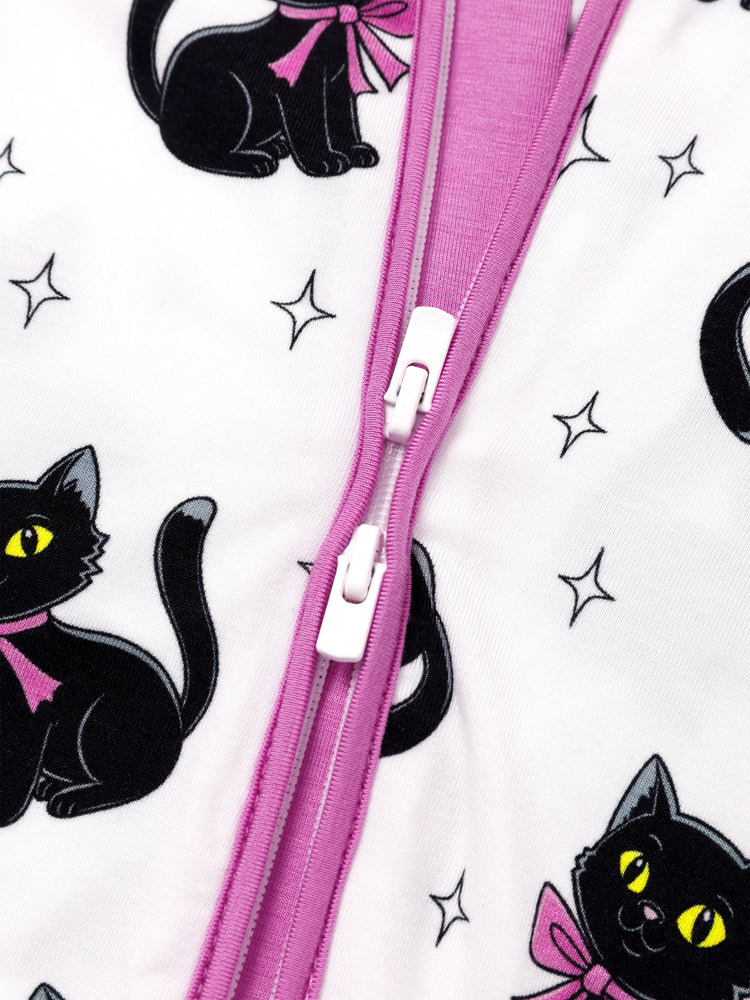 Bamboo Baby Boy/Girl Cartoon Printed 2-Way Zip Onesies Anti Slip Long-sleeve Footie Pink purple